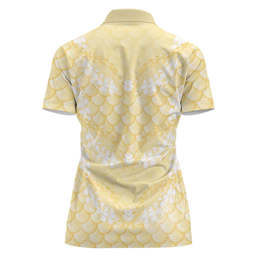 Pastel Yellow Mermaid Puakenikeni Maile Lei Women Polo Shirt