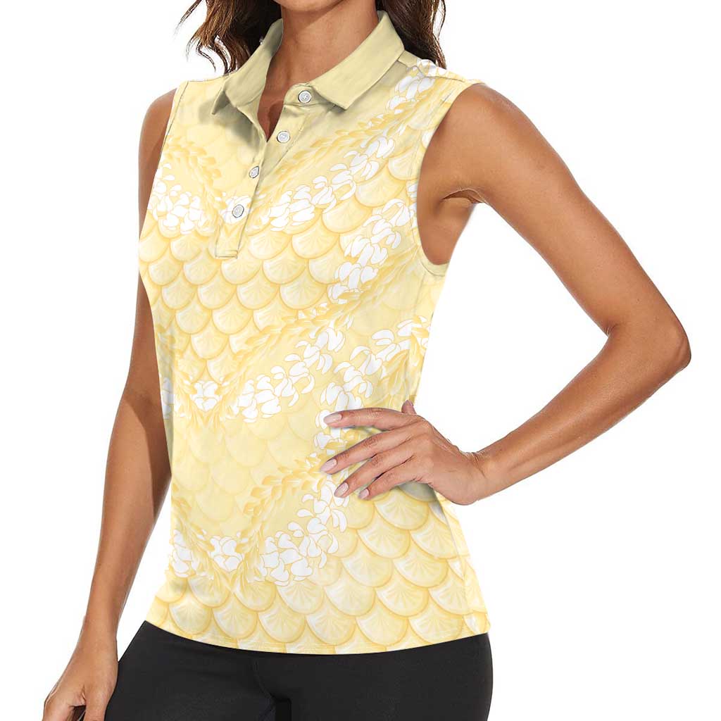 Pastel Yellow Mermaid Puakenikeni Maile Lei Women Sleeveless Polo Shirt
