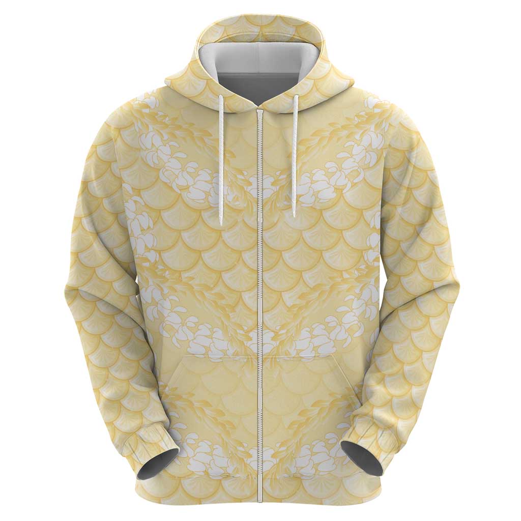 Pastel Yellow Mermaid Puakenikeni Maile Lei Zip Hoodie