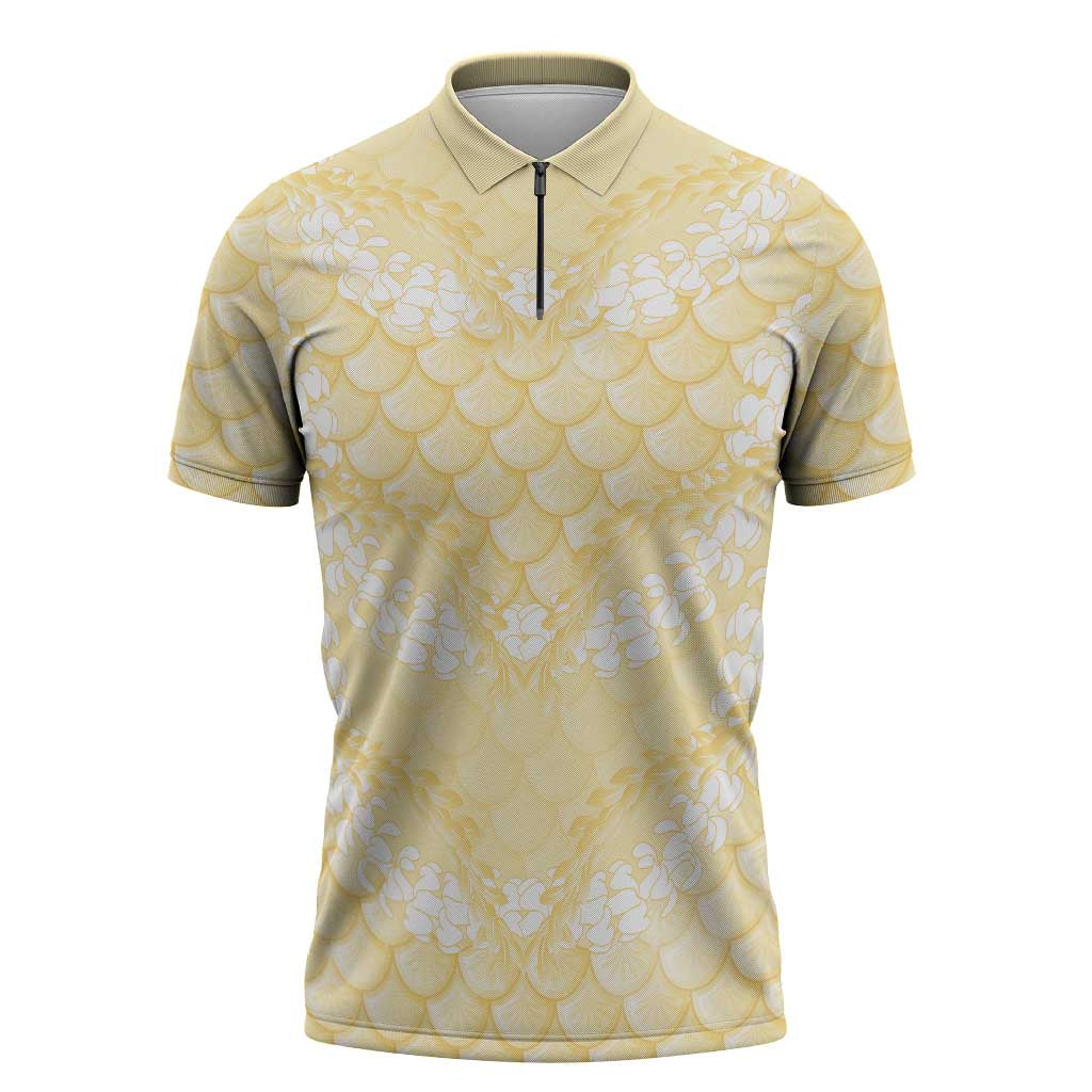 Pastel Yellow Mermaid Puakenikeni Maile Lei Zipper Polo Shirt LT01 Yellow - Polynesian Pride