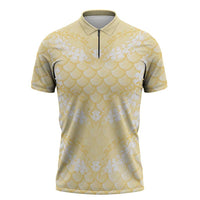 Pastel Yellow Mermaid Puakenikeni Maile Lei Zipper Polo Shirt LT01 Yellow - Polynesian Pride