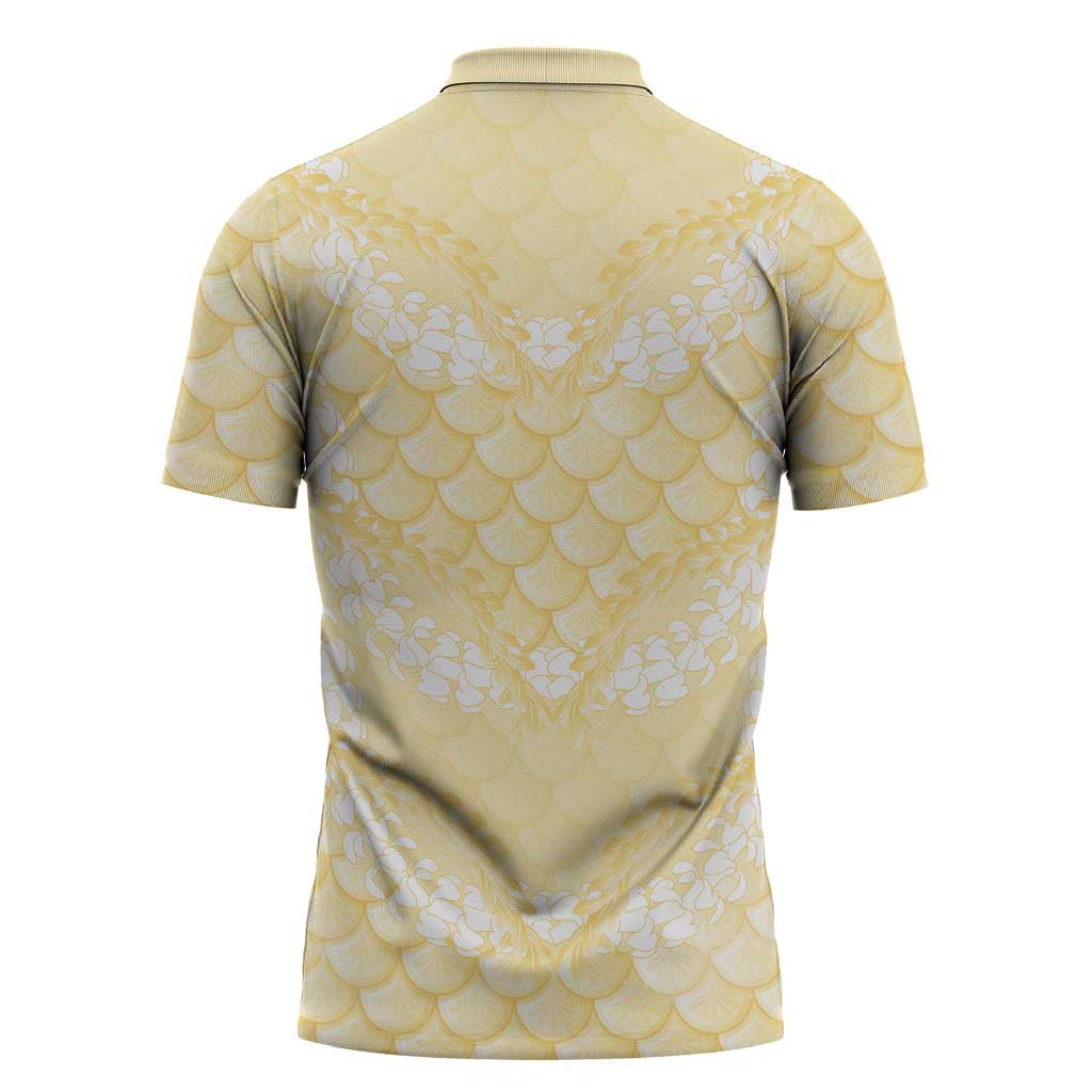 Pastel Yellow Mermaid Puakenikeni Maile Lei Zipper Polo Shirt LT01 - Polynesian Pride