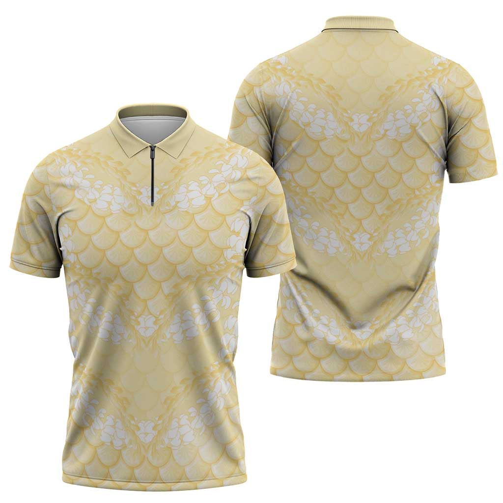 Pastel Yellow Mermaid Puakenikeni Maile Lei Zipper Polo Shirt LT01 - Polynesian Pride