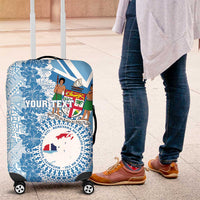 Personalised Fiji Day Luggage Cover Fijian Map Hibiscus Tapa Pattern LT01 Blue - Polynesian Pride