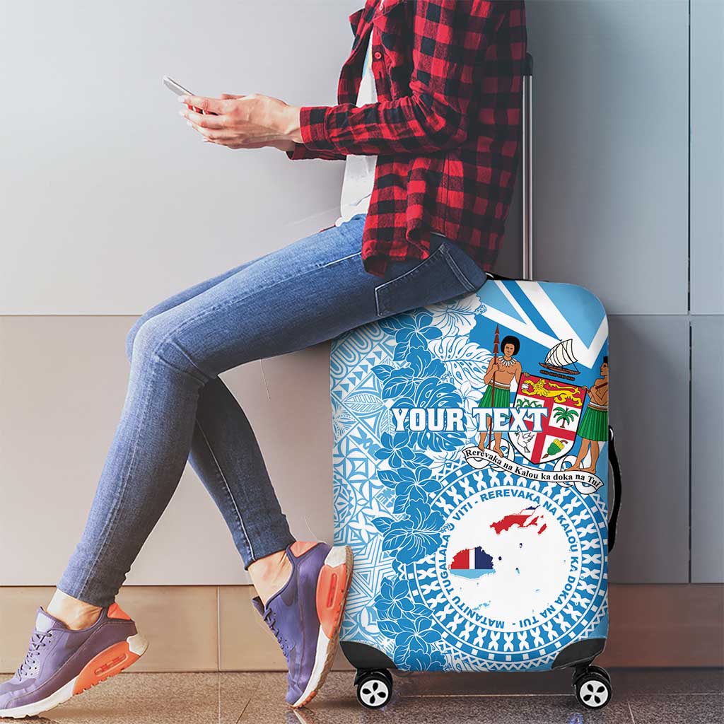 Personalised Fiji Day Luggage Cover Fijian Map Hibiscus Tapa Pattern LT01 - Polynesian Pride