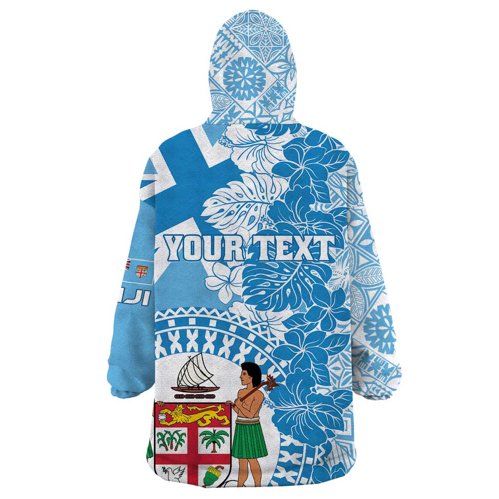 Personalised Fiji Day Wearable Blanket Hoodie Fijian Map Hibiscus Tapa Pattern LT01