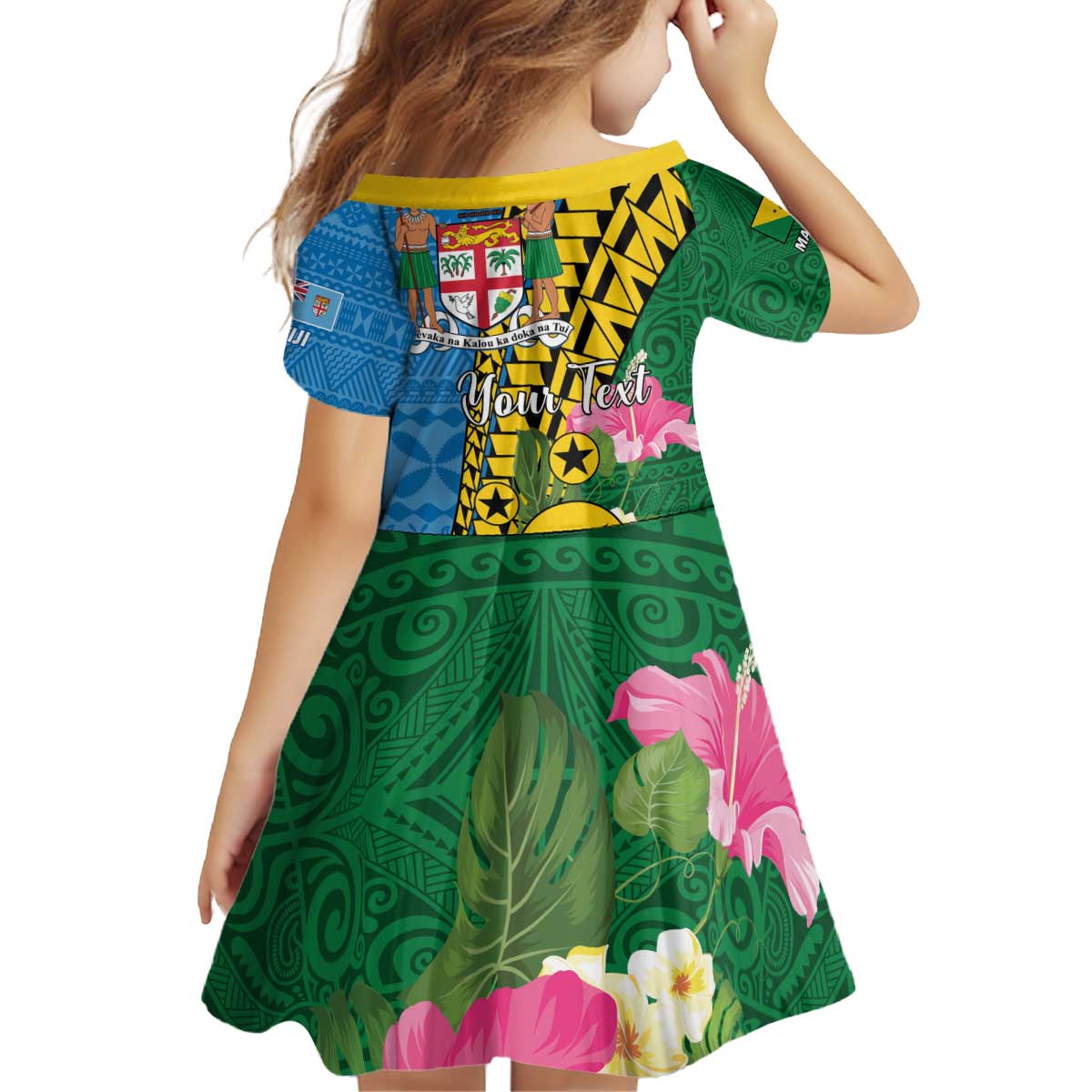 Personalised Malampa Fiji Day Kid Short Sleeve Dress Tropical Tapa Pattern LT01 - Polynesian Pride