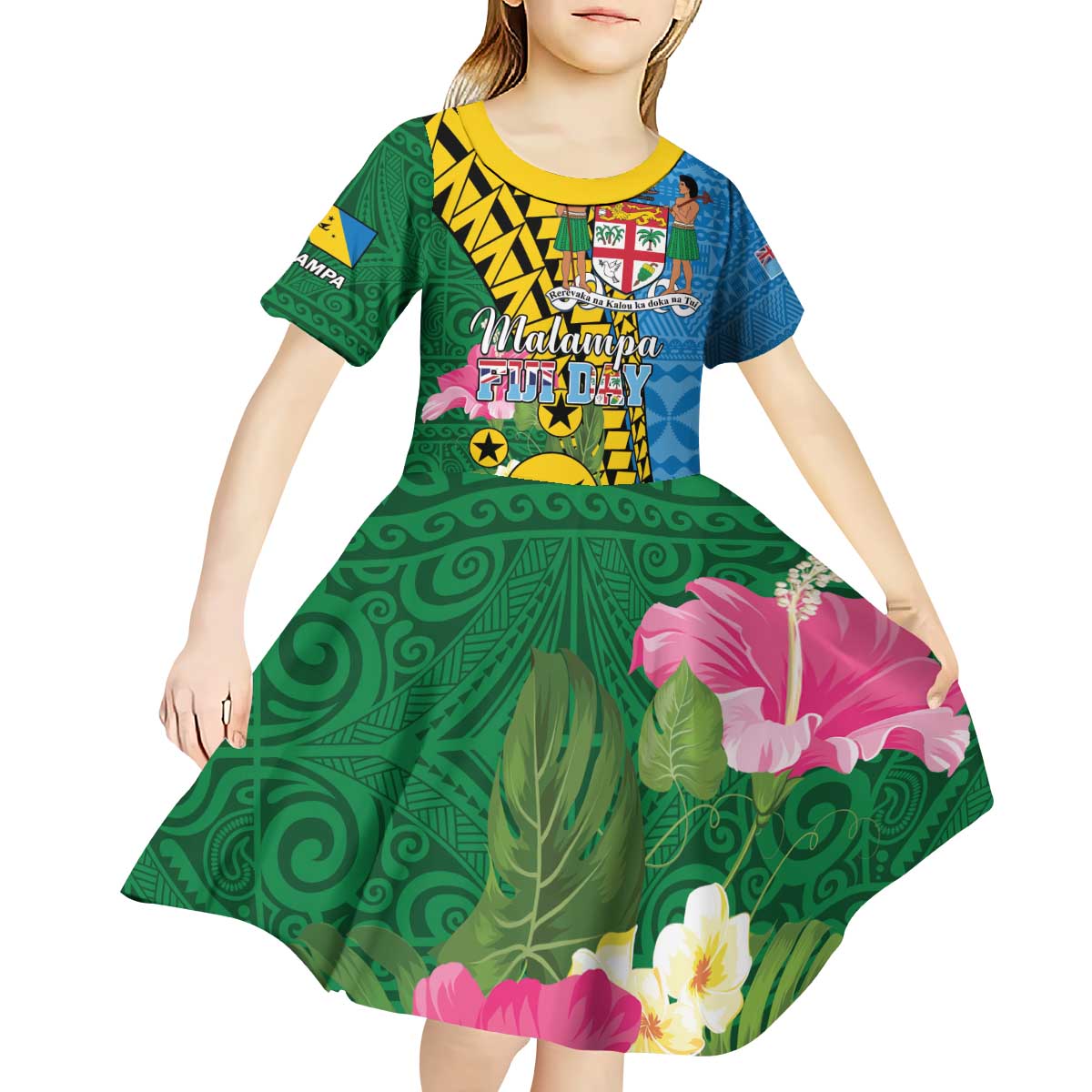 Personalised Malampa Fiji Day Kid Short Sleeve Dress Tropical Tapa Pattern LT01 - Polynesian Pride