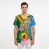 Personalised Malampa Fiji Day Scrub Top Tropical Tapa Pattern - Polynesian Pride