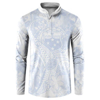 Samoa White Sunday Button Sweatshirt Plumeria Floral