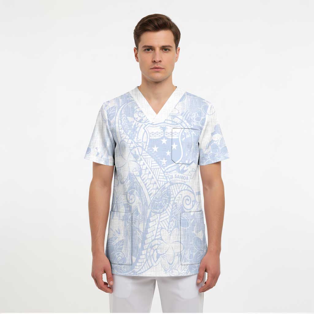 Samoa White Sunday Scrub Top Plumeria Floral - Polynesian Pride