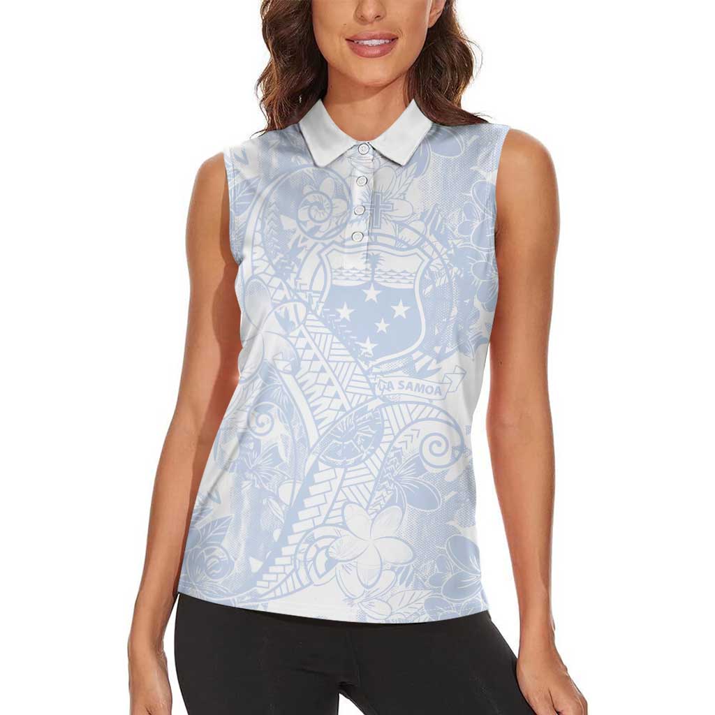 Samoa White Sunday Women Sleeveless Polo Shirt Plumeria Floral