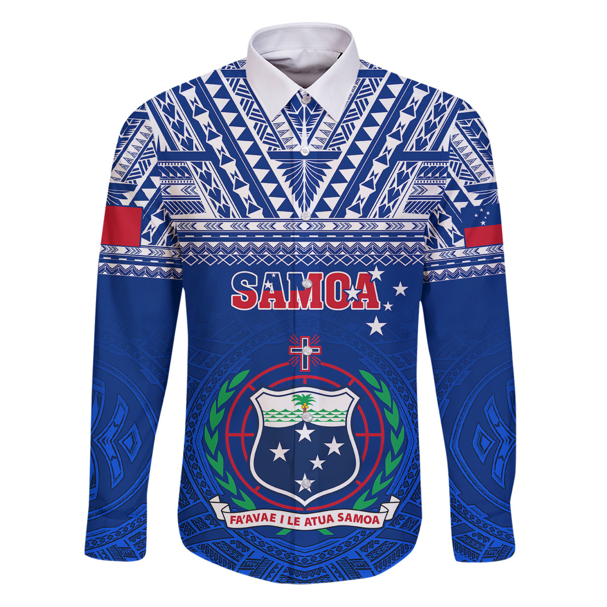Samoa Rugby Family Matching Puletasi Dress and Hawaiian Shirt Manu Samoa Polynesian Tatoo Pattern LT01 Dad's Shirt - Long Sleeve Blue - Polynesian Pride