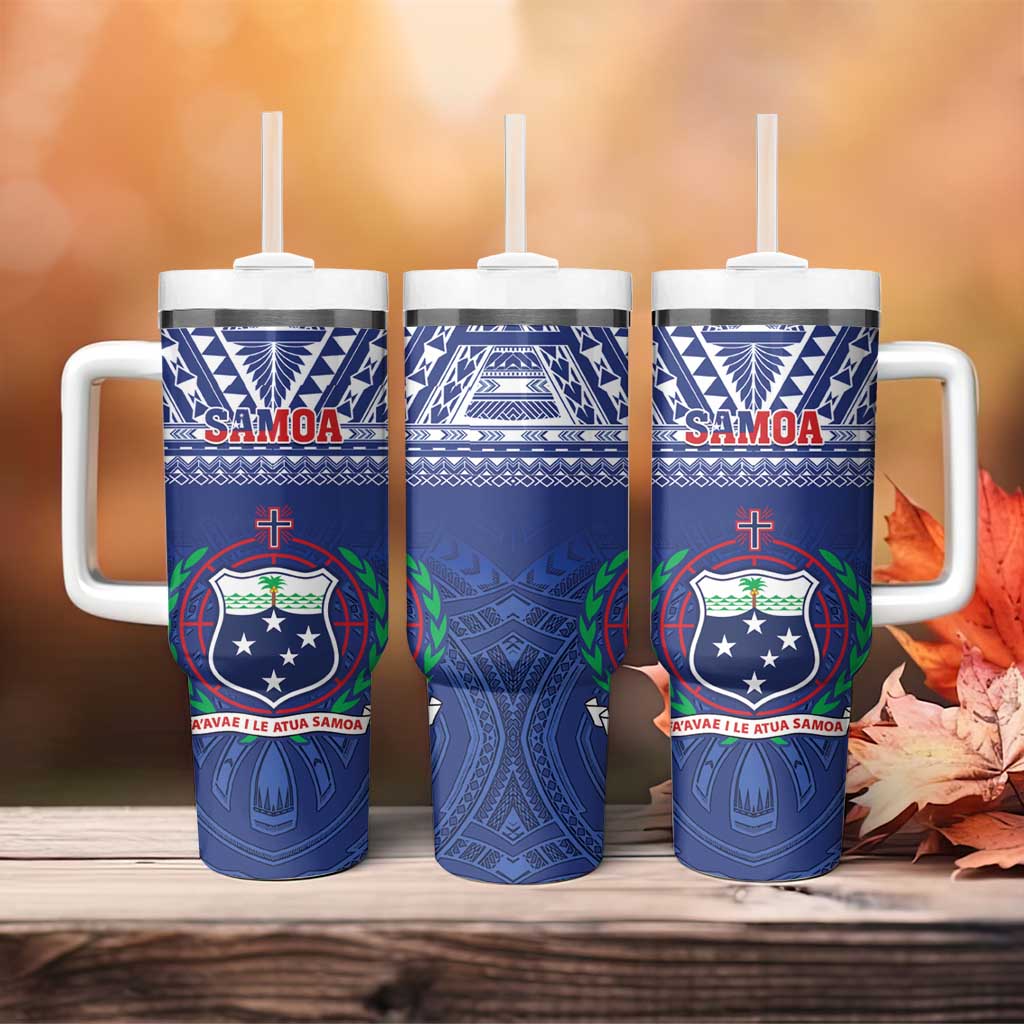 Samoa Rugby Tumbler With Handle Manu Samoa Polynesian Tatoo Pattern