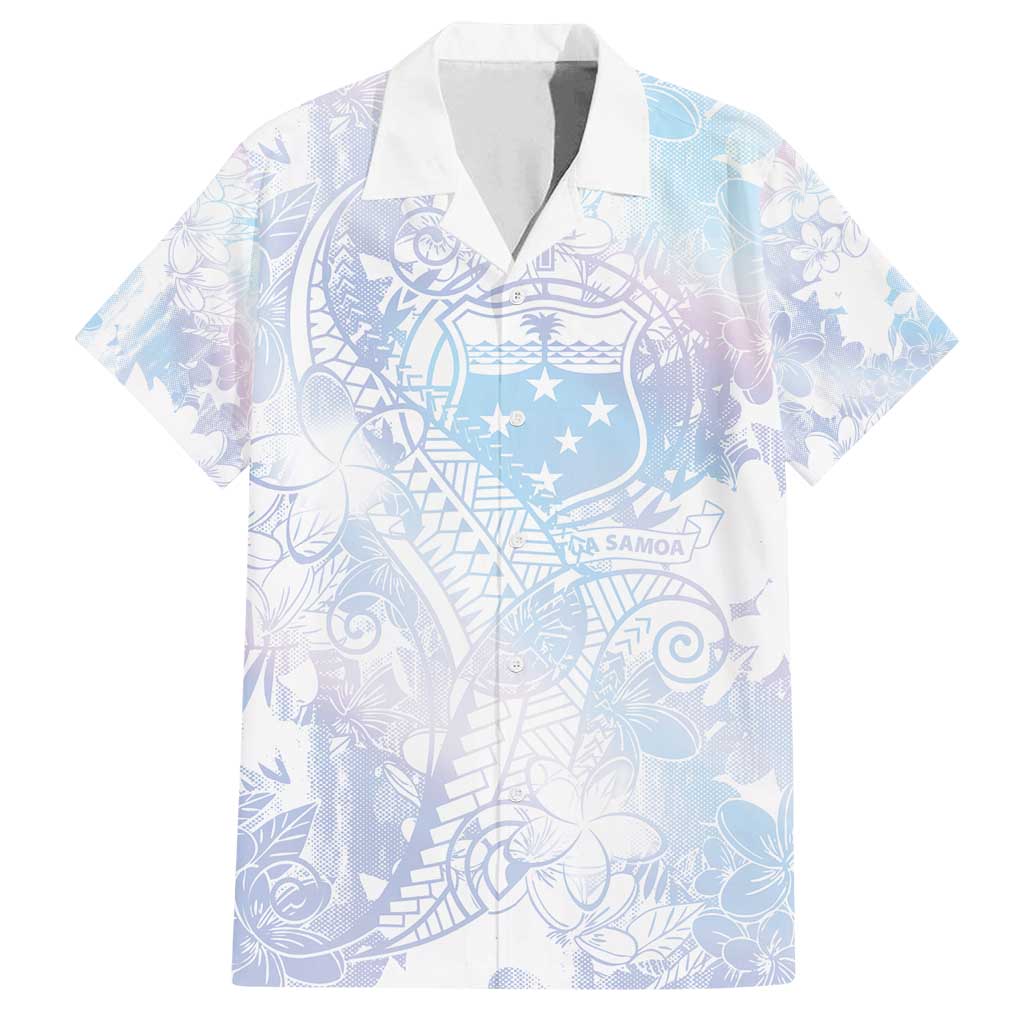 Samoa White Sunday Family Matching Long Sleeve Bodycon Dress and Hawaiian Shirt Sweet Pastel Plumeria Floral