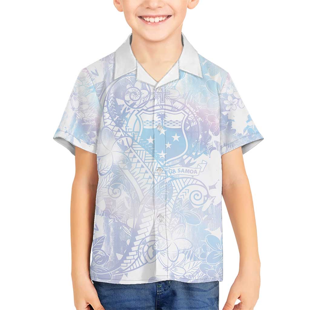 Samoa White Sunday Family Matching Long Sleeve Bodycon Dress and Hawaiian Shirt Sweet Pastel Plumeria Floral