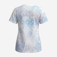 Samoa White Sunday Scrub Top Sweet Pastel Plumeria Floral - Polynesian Pride