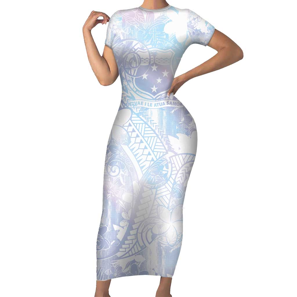 Samoa White Sunday Short Sleeve Bodycon Dress Sweet Pastel Plumeria Floral