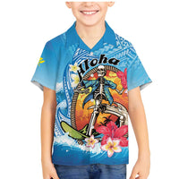 Personalized Aloha Hawaii Skeleton Surfing Family Matching Mermaid Dress and Hawaiian Shirt Tribal Shark Plumeria