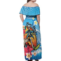 Personalized Aloha Hawaii Skeleton Surfing Family Matching Off Shoulder Maxi Dress and Hawaiian Shirt Tribal Shark Plumeria