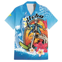 Personalized Aloha Hawaii Skeleton Surfing Family Matching Tank Maxi Dress and Hawaiian Shirt Tribal Shark Plumeria