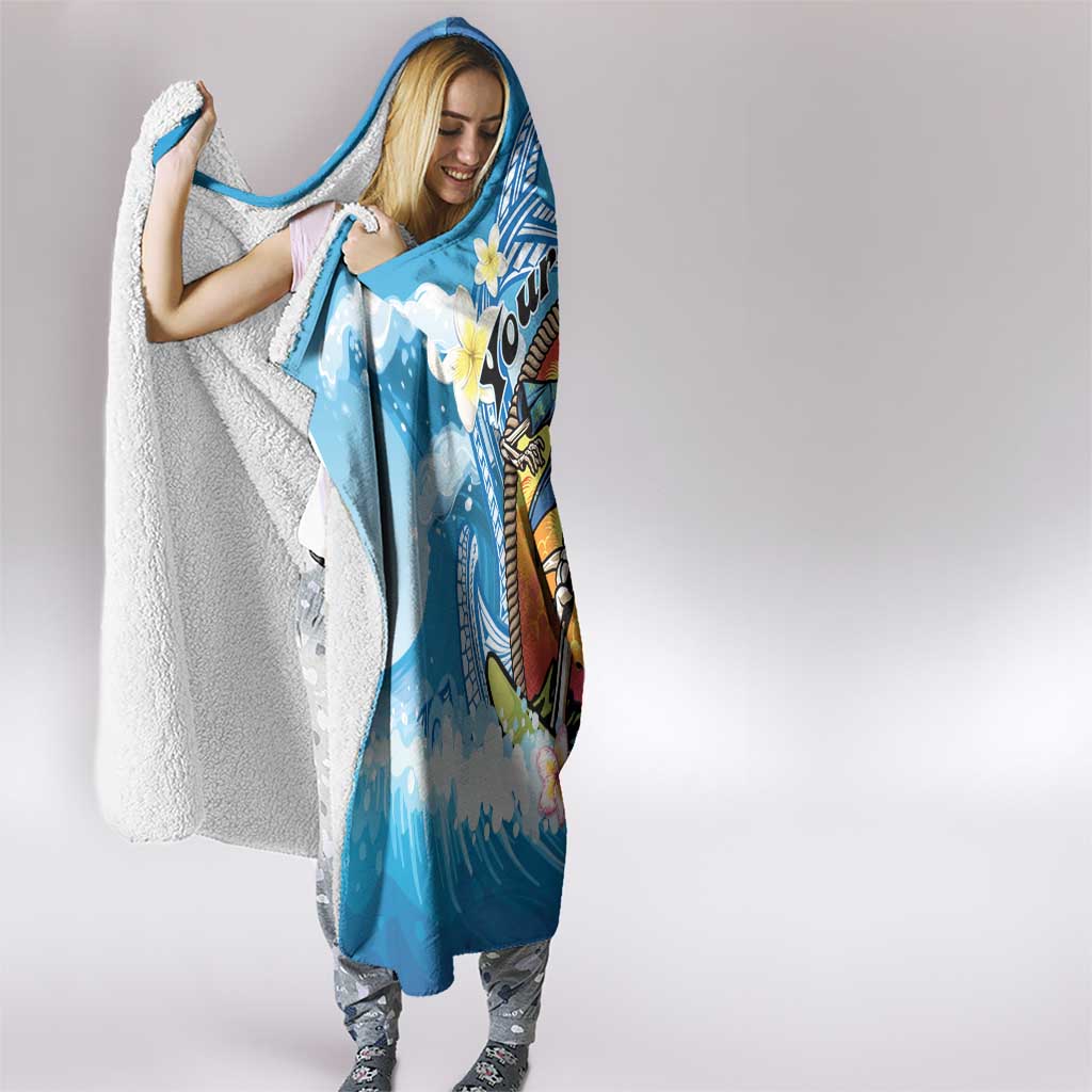 Personalized Aloha Hawaii Skeleton Surfing Hooded Blanket Tribal Shark Plumeria