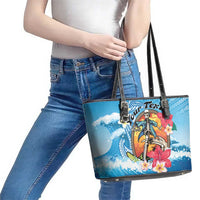 Personalized Aloha Hawaii Skeleton Surfing Leather Tote Bag Tribal Shark Plumeria