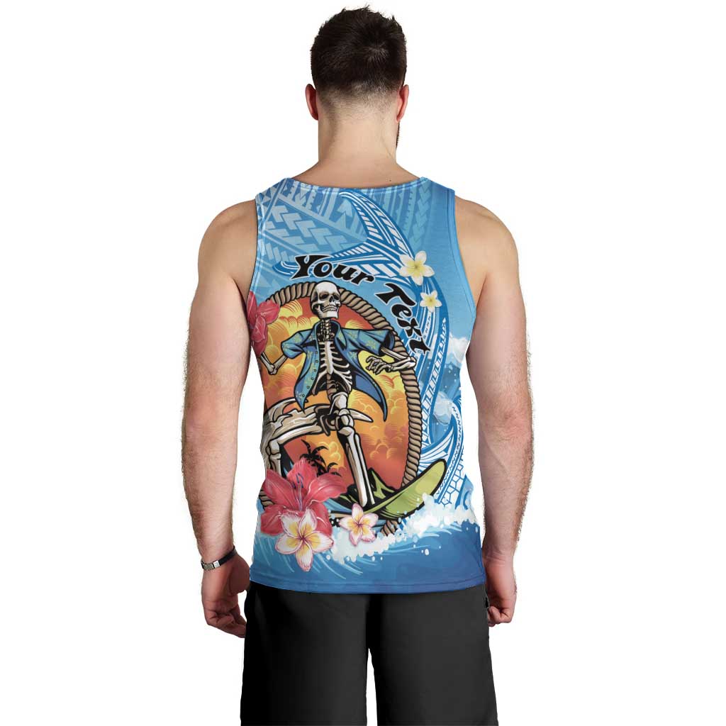 Personalized Aloha Hawaii Skeleton Surfing Men Tank Top Tribal Shark Plumeria