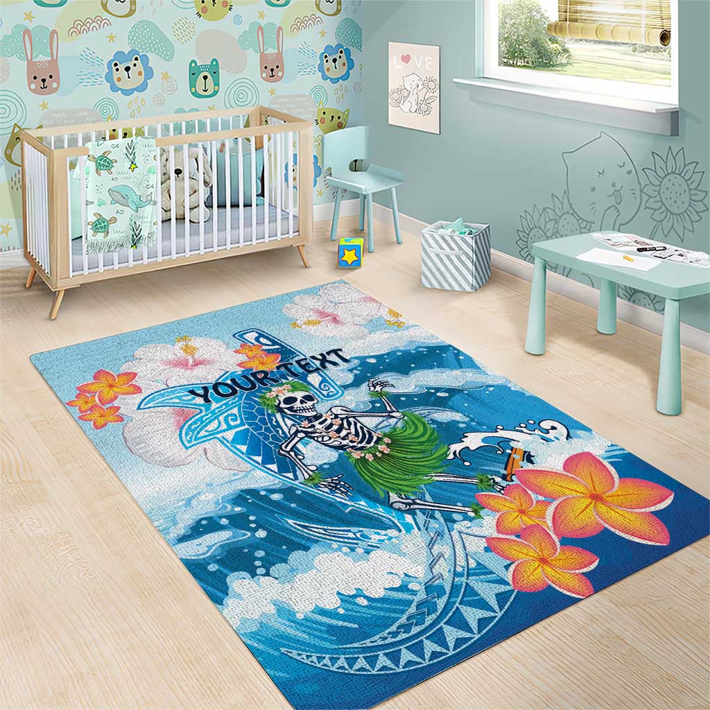Personalized Hawaii Hula Girl Skeleton Dancing Area Rug Hibiscus Tribal Shark
