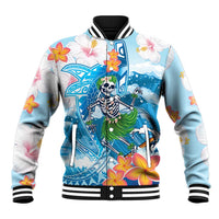 Personalized Hawaii Hula Girl Skeleton Dancing Baseball Jacket Hibiscus Tribal Shark