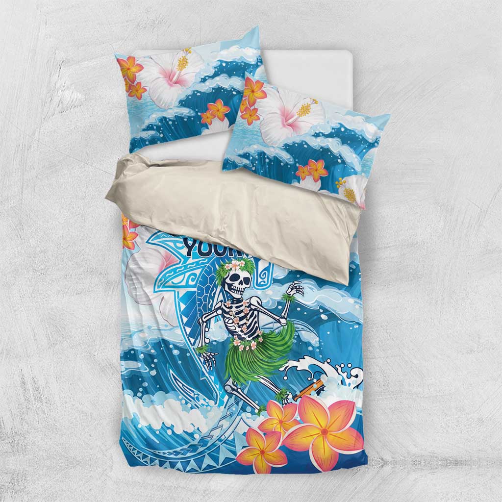 Personalized Hawaii Hula Girl Skeleton Dancing Bedding Set Hibiscus Tribal Shark