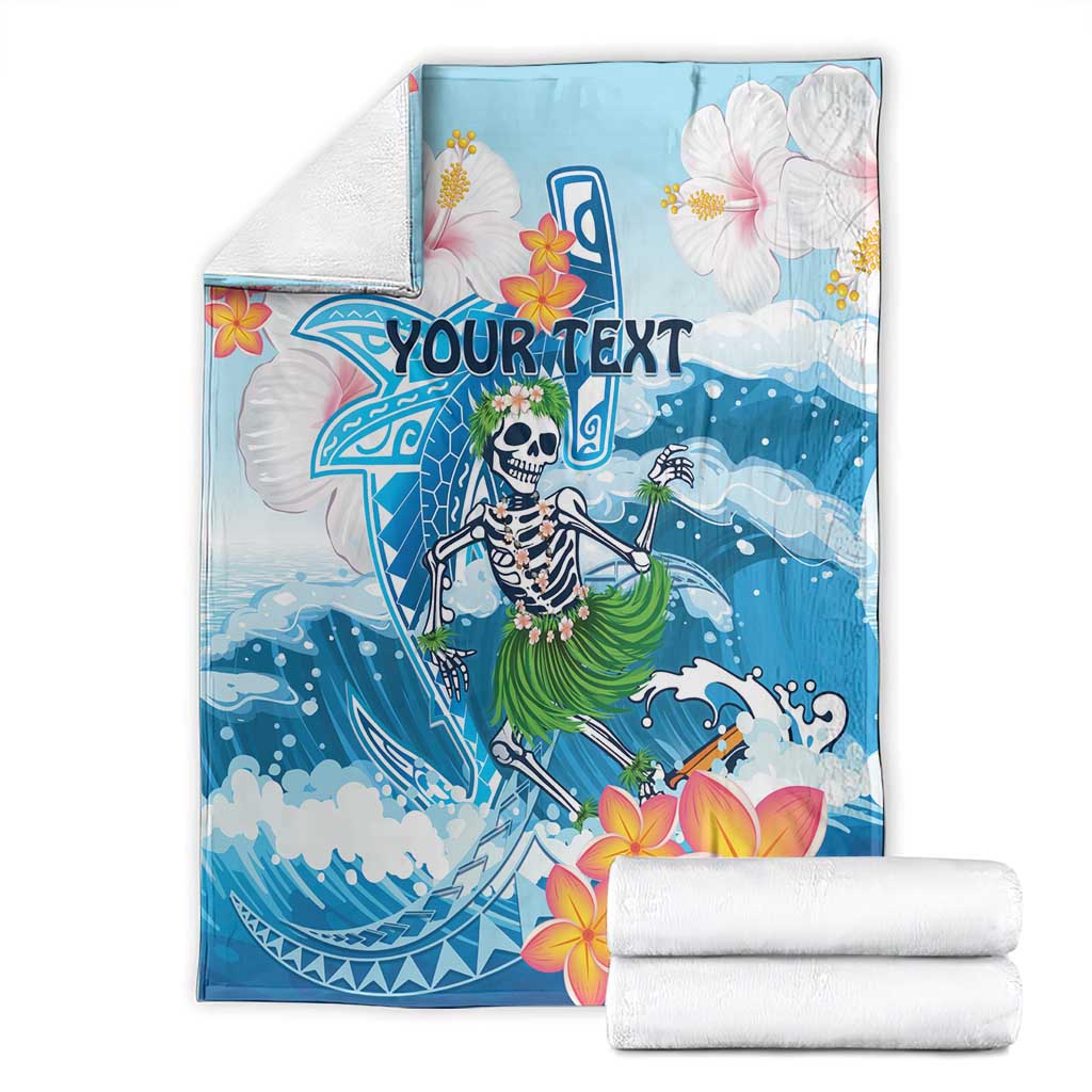 Personalized Hawaii Hula Girl Skeleton Dancing Blanket Hibiscus Tribal Shark
