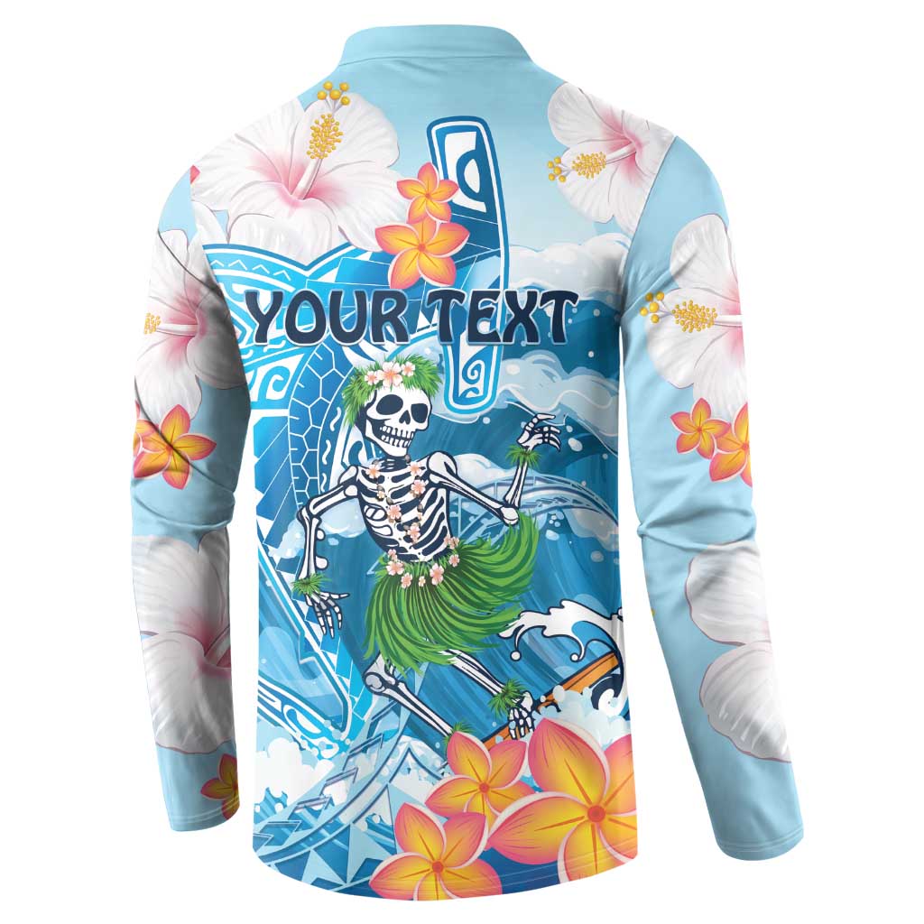 Personalized Hawaii Hula Girl Skeleton Dancing Button Sweatshirt Hibiscus Tribal Shark