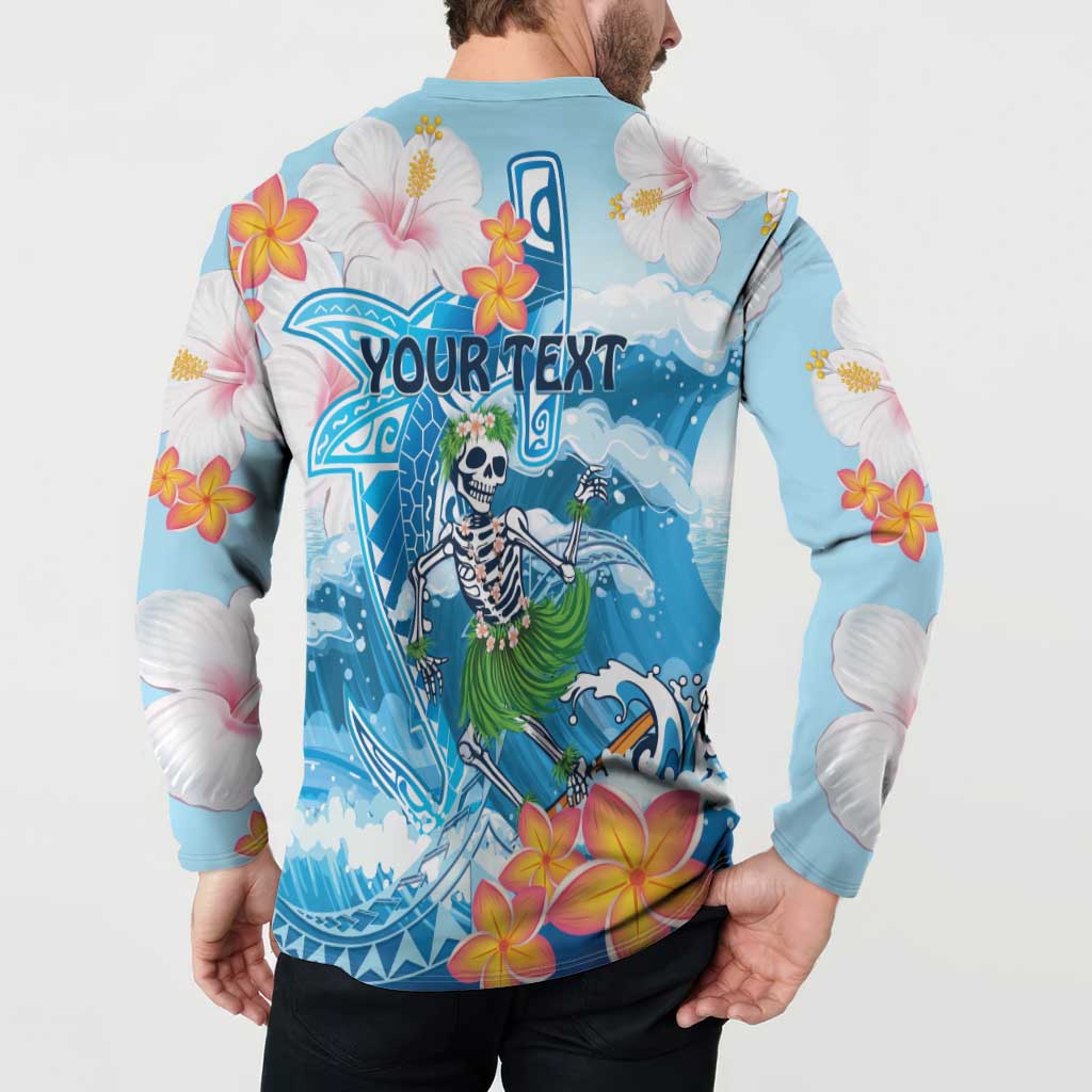 Personalized Hawaii Hula Girl Skeleton Dancing Button Sweatshirt Hibiscus Tribal Shark