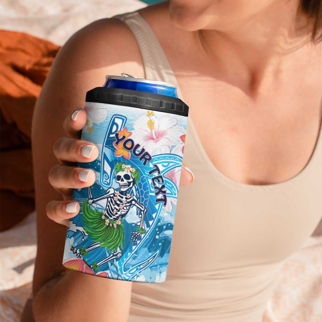 Personalized Hawaii Hula Girl Skeleton Dancing 4 in 1 Can Cooler Tumbler Hibiscus Tribal Shark