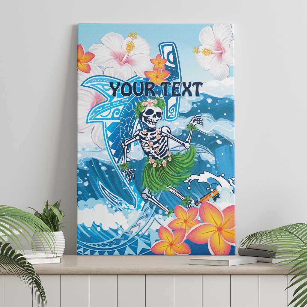 Personalized Hawaii Hula Girl Skeleton Dancing Canvas Wall Art Hibiscus Tribal Shark