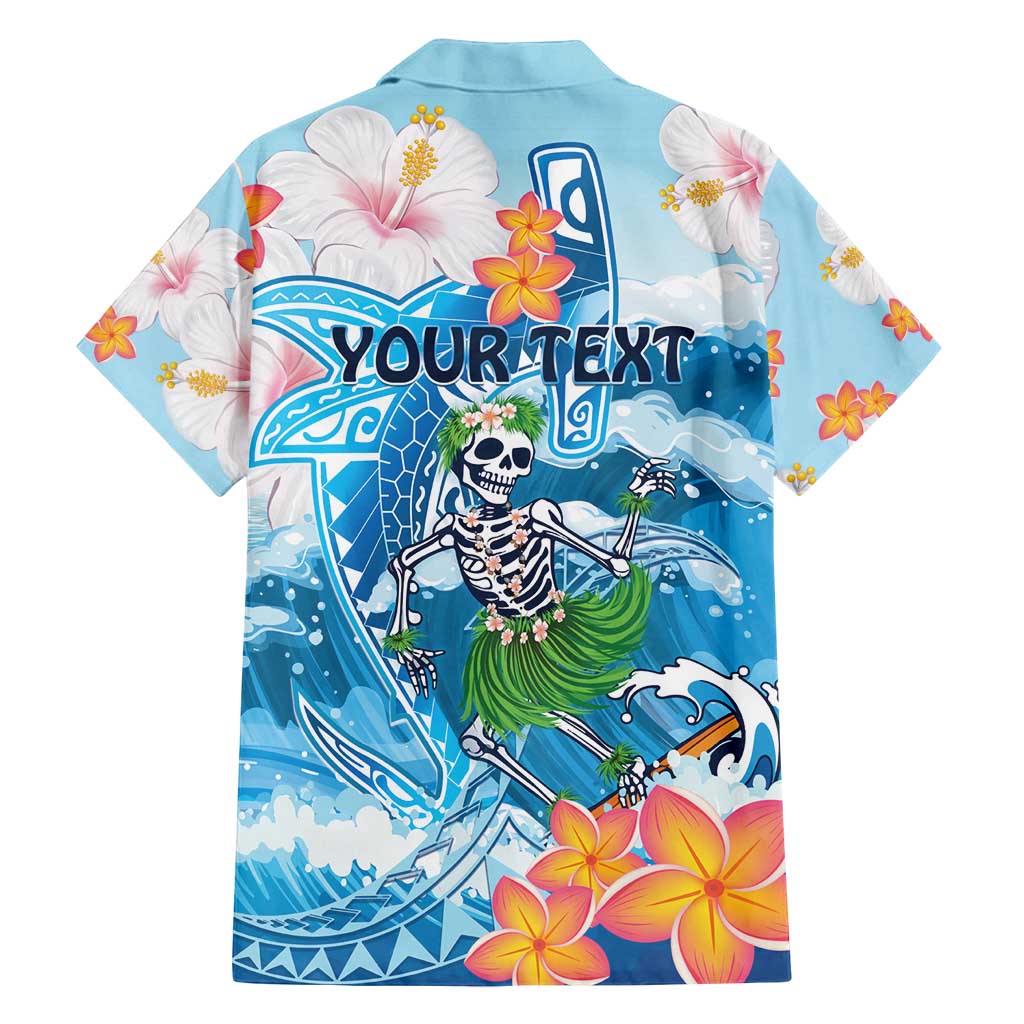Personalized Hawaii Hula Girl Skeleton Dancing Family Matching Long Sleeve Bodycon Dress and Hawaiian Shirt Hibiscus Tribal Shark