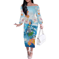 Personalized Hawaii Hula Girl Skeleton Dancing Family Matching Off The Shoulder Long Sleeve Dress and Hawaiian Shirt Hibiscus Tribal Shark