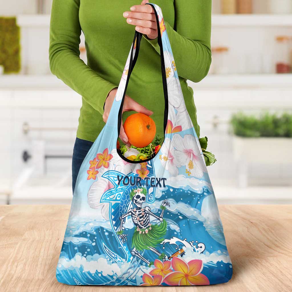 Hawaii Hula Girl Skeleton Dancing Grocery Bag Hibiscus Tribal Shark