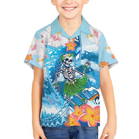 Personalized Hawaii Hula Girl Skeleton Dancing Hawaiian Shirt Hibiscus Tribal Shark