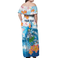 Personalized Hawaii Hula Girl Skeleton Dancing Off Shoulder Maxi Dress Hibiscus Tribal Shark