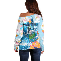 Personalized Hawaii Hula Girl Skeleton Dancing Off Shoulder Sweater Hibiscus Tribal Shark