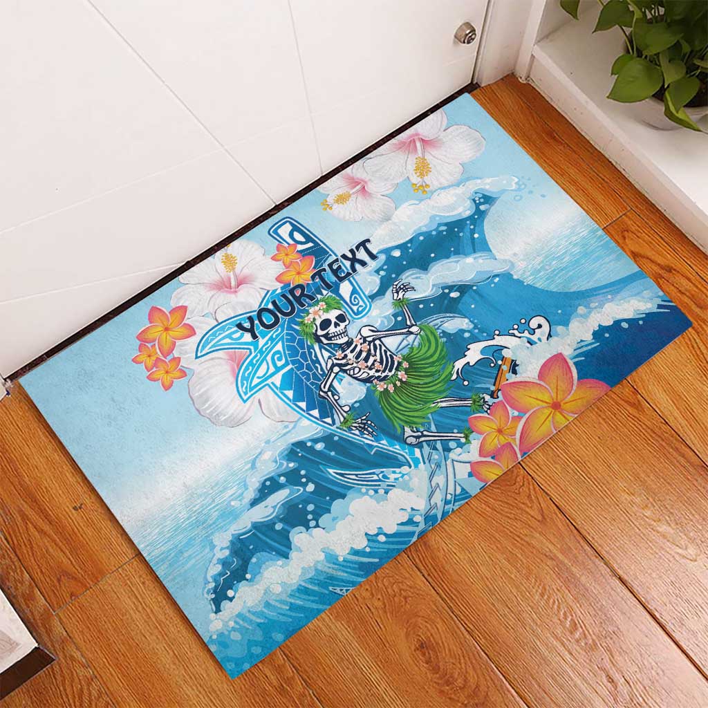 Personalized Hawaii Hula Girl Skeleton Dancing Rubber Doormat Hibiscus Tribal Shark