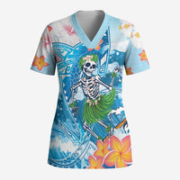 Personalized Hawaii Hula Girl Skeleton Dancing Scrub Top Hibiscus Tribal Shark - Polynesian Pride