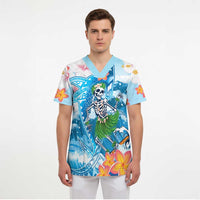 Personalized Hawaii Hula Girl Skeleton Dancing Scrub Top Hibiscus Tribal Shark - Polynesian Pride