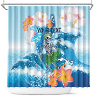 Personalized Hawaii Hula Girl Skeleton Dancing Shower Curtain Hibiscus Tribal Shark