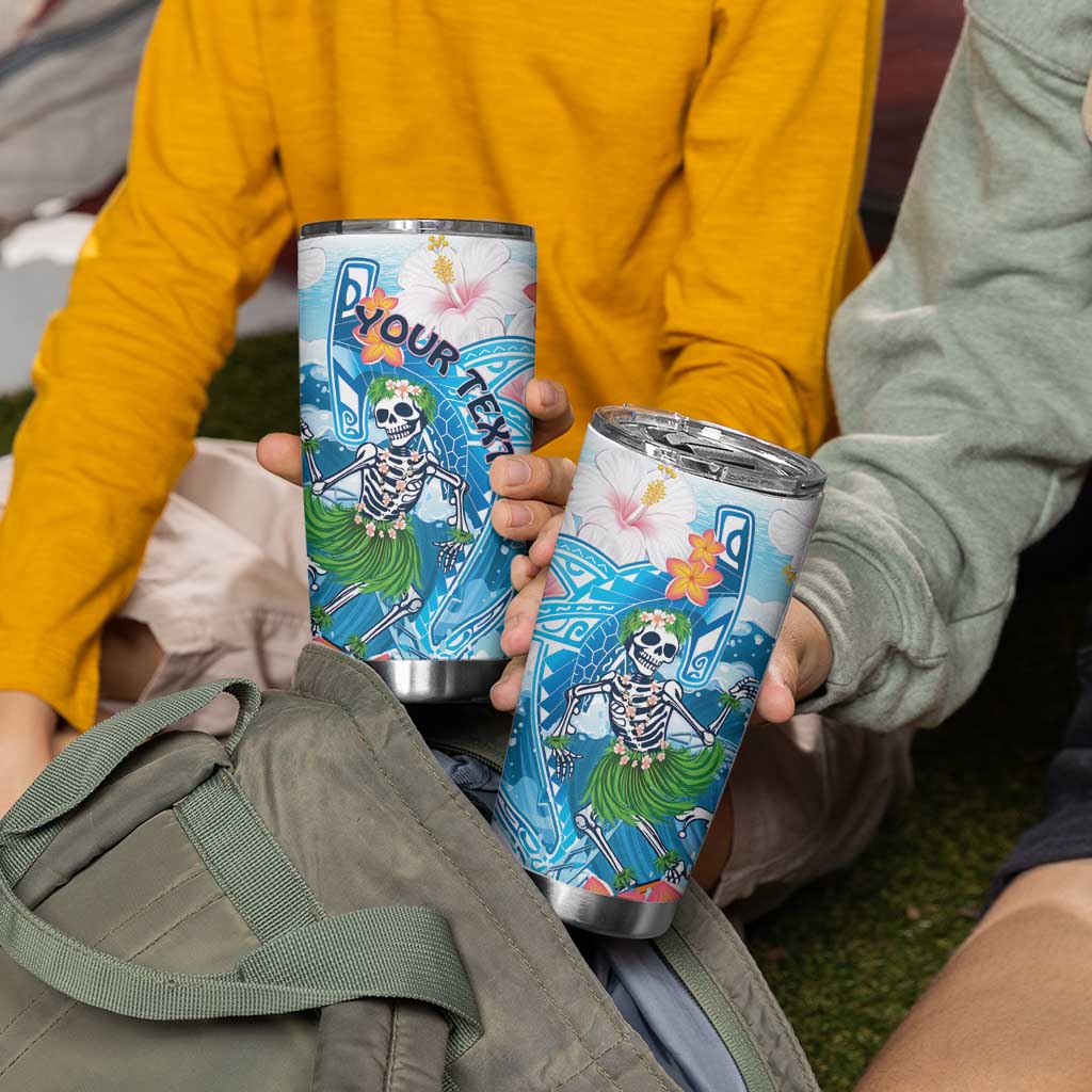 Personalized Hawaii Hula Girl Skeleton Dancing Tumbler Cup Hibiscus Tribal Shark