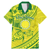 Kia Orana Cook Islands Family Matching Mermaid Dress and Hawaiian Shirt Turtle Yellow Green Polynesian Pattern LT01 Dad's Shirt - Short Sleeve Green - Polynesian Pride