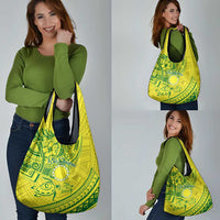 Kia Orana Cook Islands Grocery Bag Turtle Yellow Green Polynesian Pattern