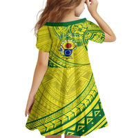 Kia Orana Cook Islands Kid Short Sleeve Dress Turtle Yellow Green Polynesian Pattern LT01 - Polynesian Pride